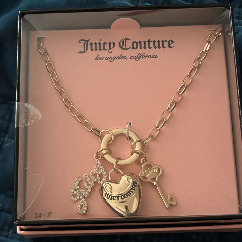 Juicy Couture Gold Heart & Charm Pendant Necklace - Picture 2 of 2